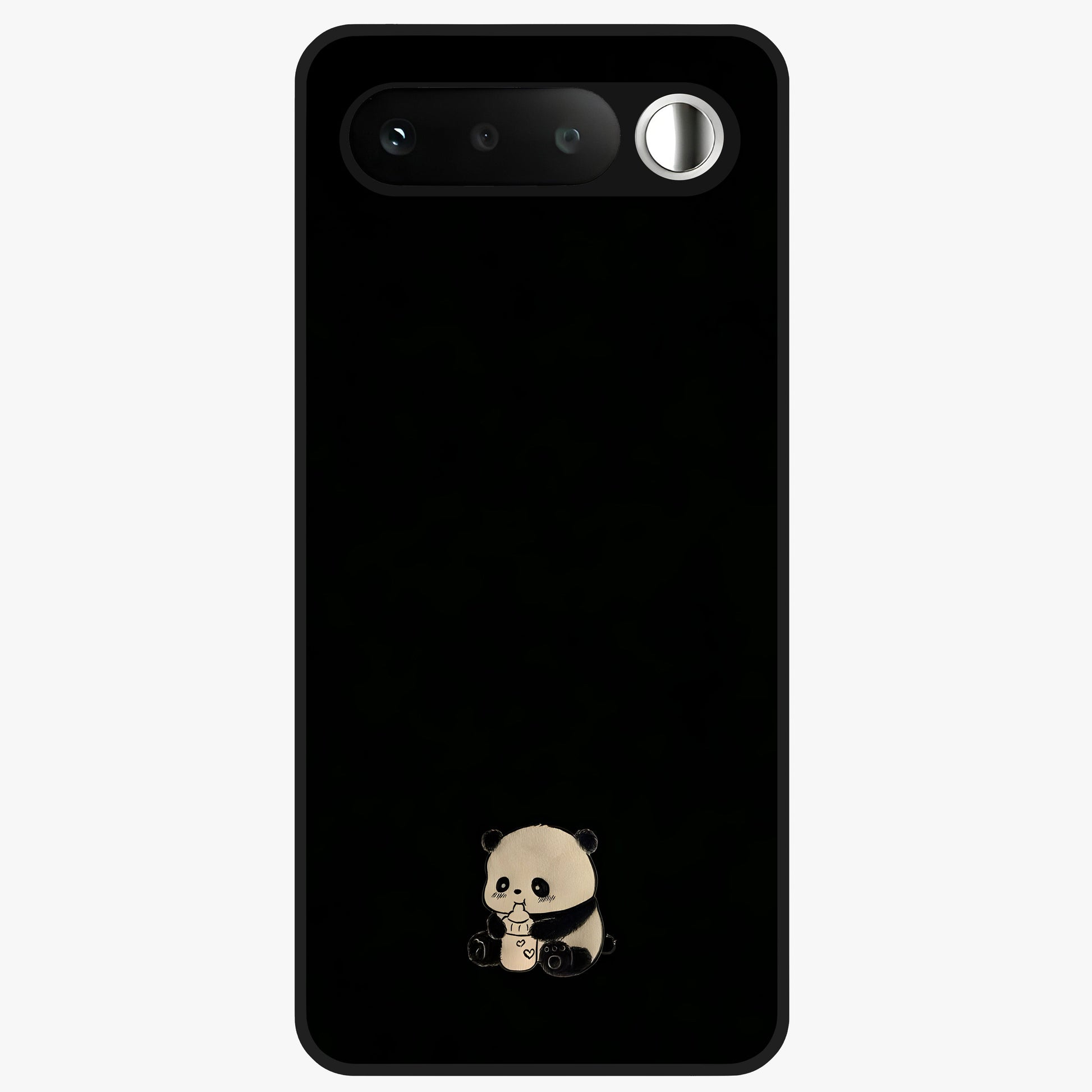 Midnight Panda Love Glass Case showing flat back view with cute panda themed artwork and glossy glass finish.