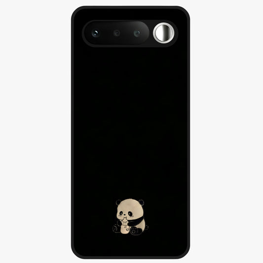 Midnight Panda Love Glass Case showing flat back view with cute panda themed artwork and glossy glass finish.