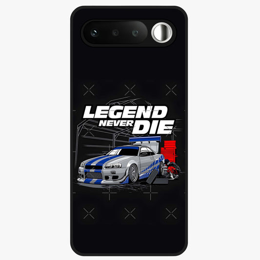 Midnight Racing Legacy Glass Case showing flat back view with sleek racing inspired artwork and glossy glass finish.