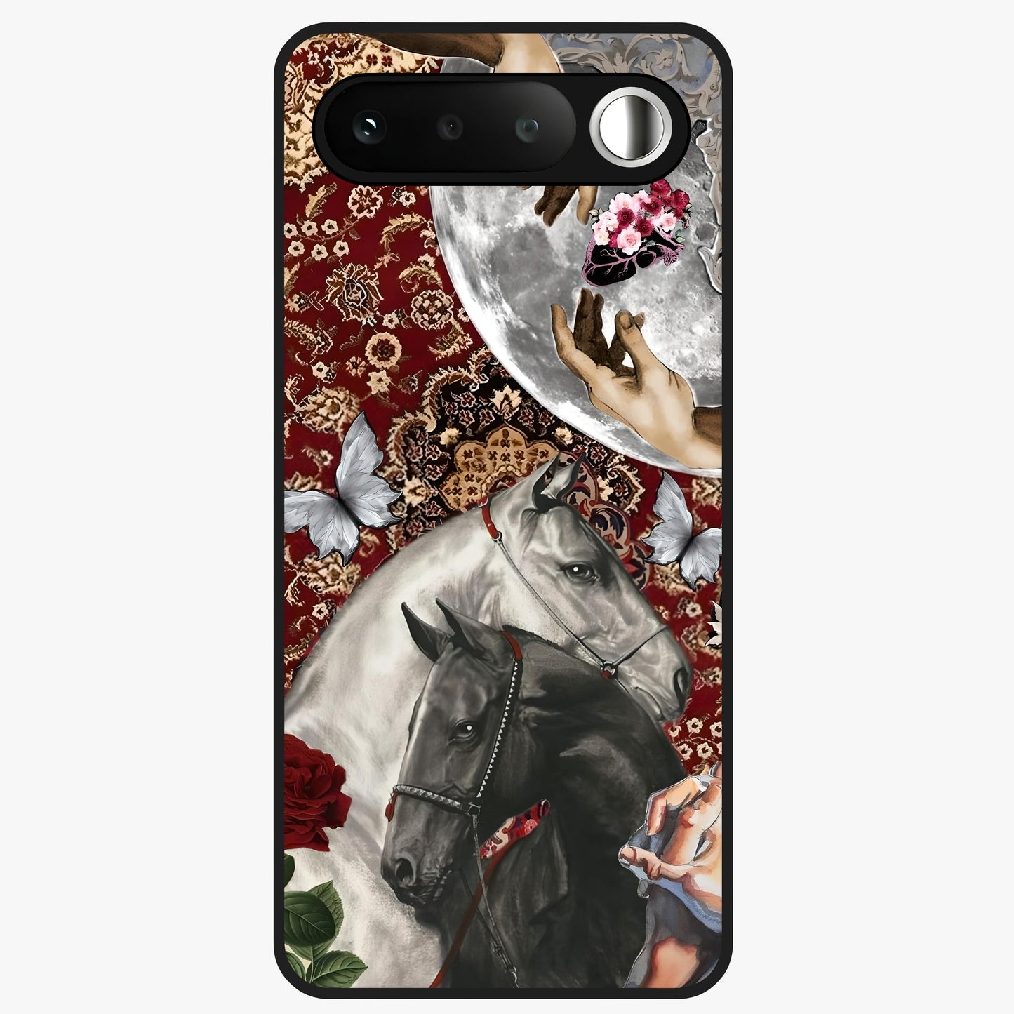 Moonlit Royal Stallion Glass Case showing flat back view with majestic horse under moonlight artwork and glossy glass finish.