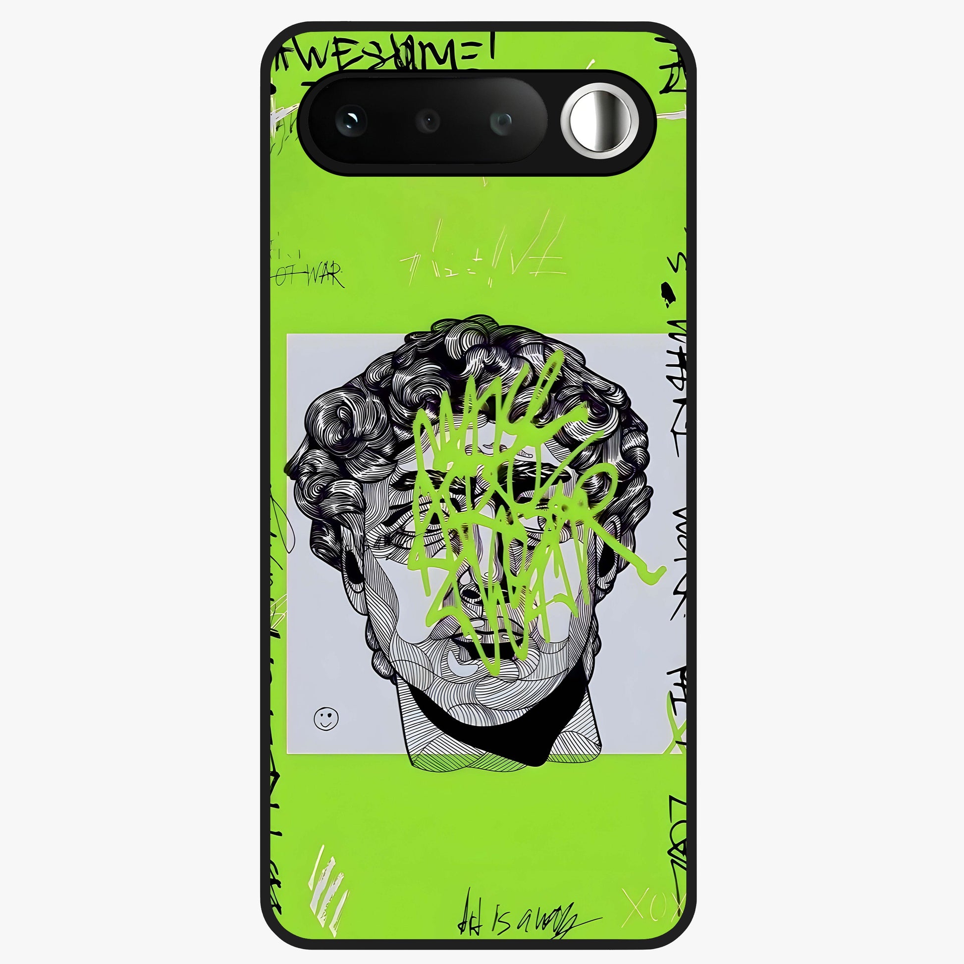 Neo Graffiti Rebellion Glass Case showing flat back view with vibrant graffiti artwork and glossy glass finish.