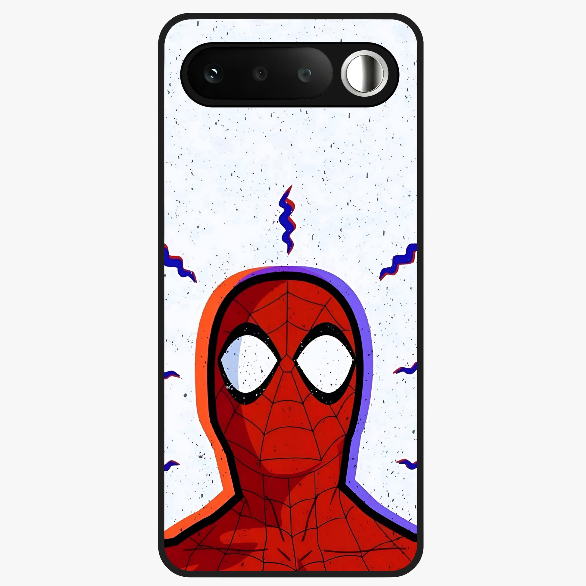 Omg Spiderman Glass Case showing flat back view with bold superhero inspired artwork and glossy glass finish.