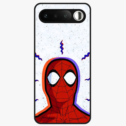 Omg Spiderman Glass Case showing flat back view with bold superhero inspired artwork and glossy glass finish.