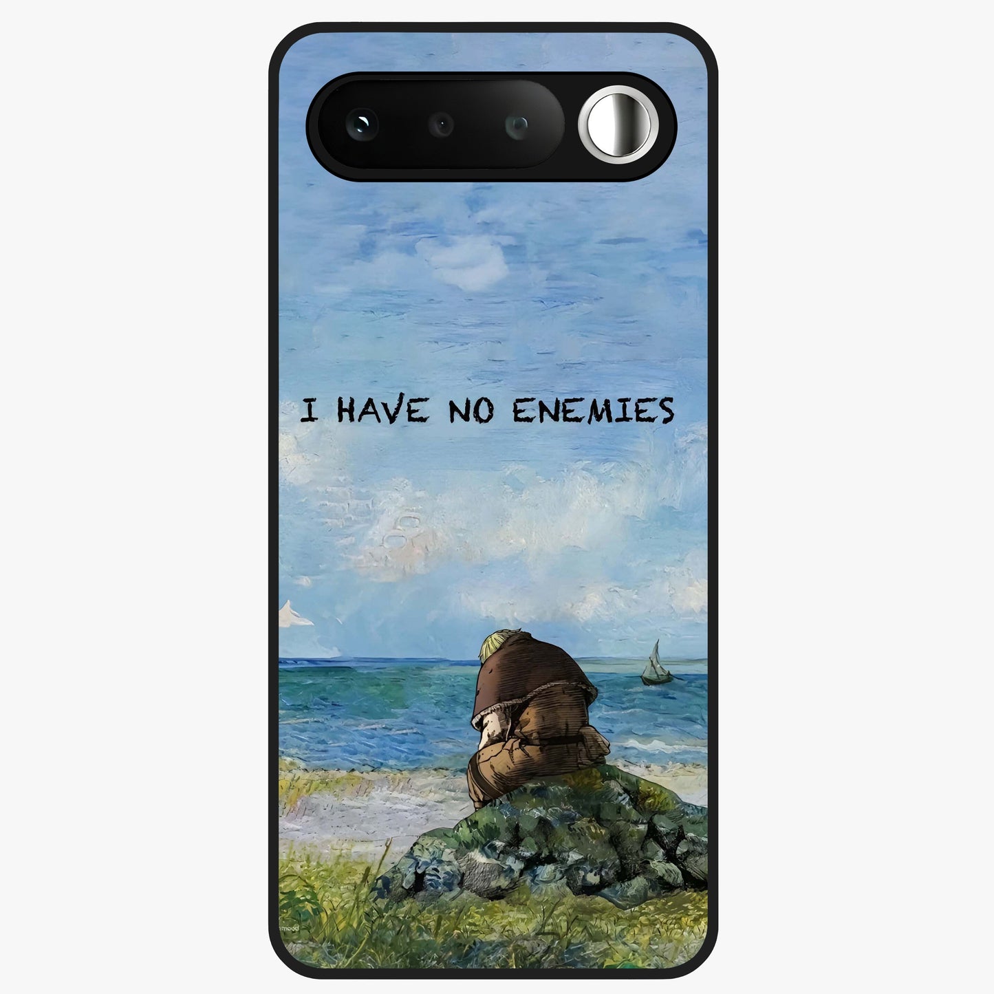 Peace Beyond War Glass Case showing flat back view with symbolic peace themed artwork and glossy glass finish.