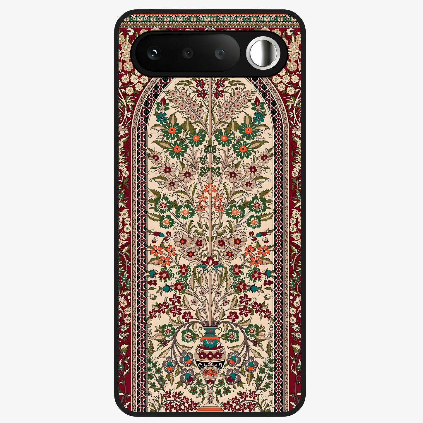 Persian Inspired Glass Case showing flat back view with ornate Persian style pattern artwork and glossy glass finish.
