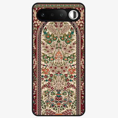 Persian Inspired Glass Case showing flat back view with ornate Persian style pattern artwork and glossy glass finish.
