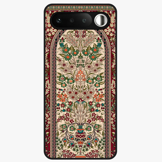 Persian Inspired Glass Case showing flat back view with ornate Persian style pattern artwork and glossy glass finish.