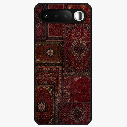 Persian Velvet Tale Glass Case showing flat back view with luxurious Persian velvet pattern artwork and glossy glass finish.