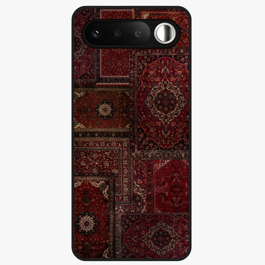 Persian Velvet Tale Glass Case showing flat back view with luxurious Persian velvet pattern artwork and glossy glass finish.