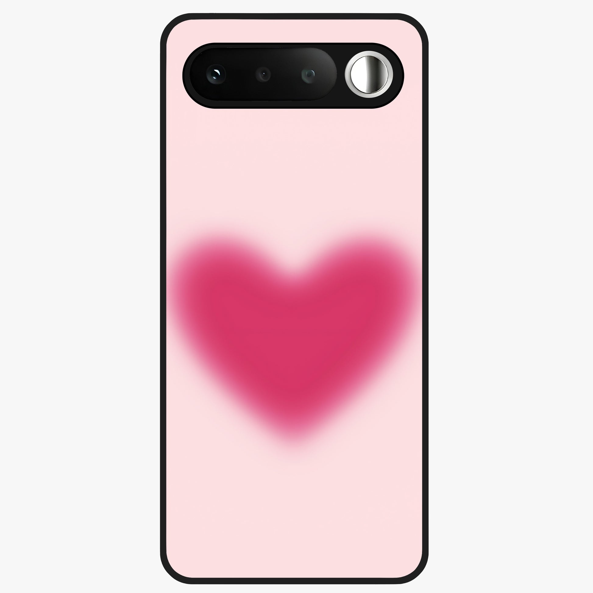 Pink Aura Heart Glass Case showing flat back view with glowing heart artwork and glossy glass finish.