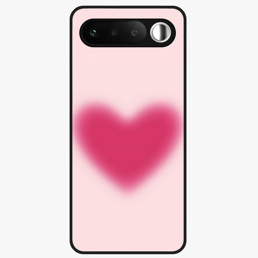 Pink Aura Heart Glass Case showing flat back view with glowing heart artwork and glossy glass finish.