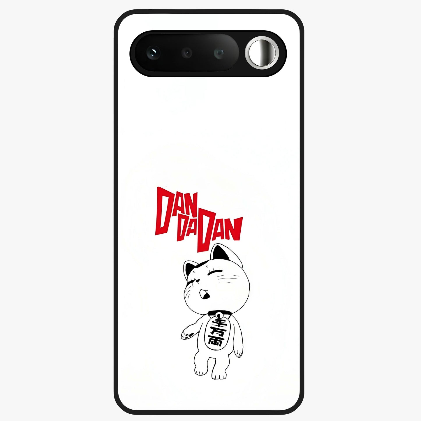 Playful Spirit Charm Glass Case showing flat back view with cheerful charm themed artwork and glossy glass finish.