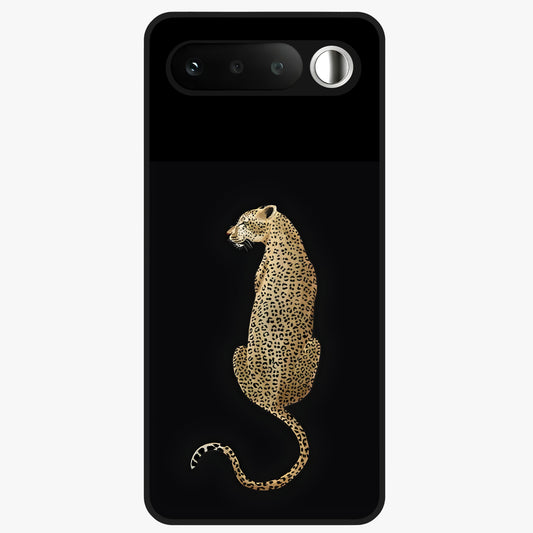 Regal Leopard Glass Case showing flat back view with bold leopard artwork and glossy glass finish.