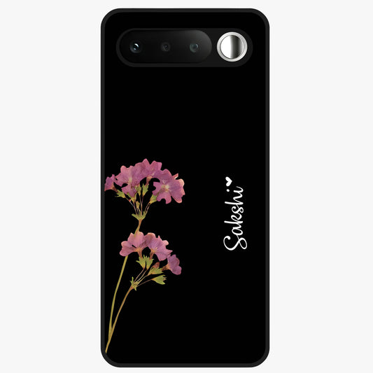 Riching Lavender Flower Custom Name Glass Case showing flat back view with lavender floral artwork and personalized name design.