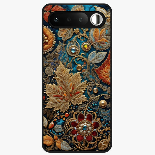 Royal Jewel Garden Glass Case showing flat back view with decorative floral garden artwork and glossy glass finish.
