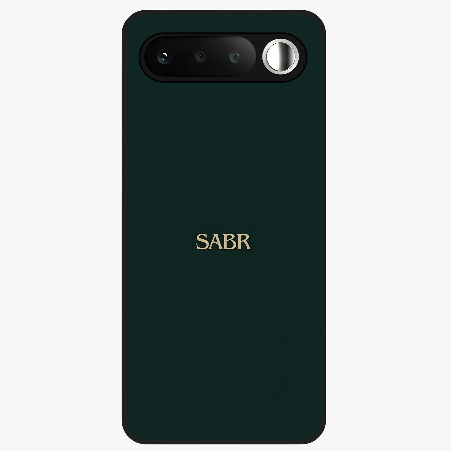 Sabr Minimal Patience Glass Case showing flat back view with minimalist typography artwork and glossy glass finish.