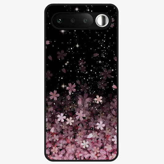 Small Starry Flowers Glass Case showing flat back view with delicate starry floral artwork and glossy glass finish.