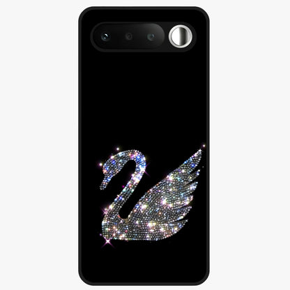 Starlit Swan Grace Glass Case showing flat back view with graceful swan artwork under starry sky and glossy glass finish.