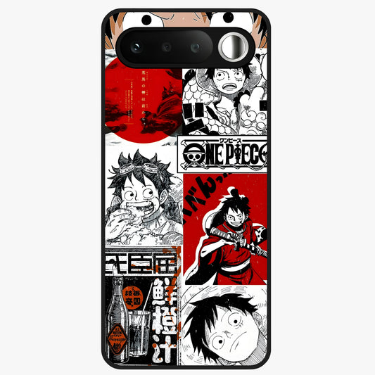 Strawhat Chaos Panels Glass Case showing flat back view with anime inspired chaos panel artwork and glossy glass finish.