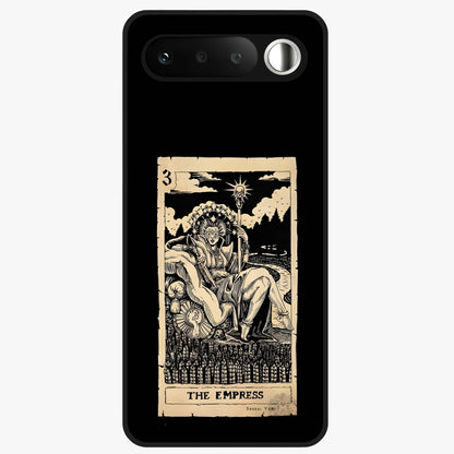 The Empress Glass Case showing flat back view with regal feminine artwork and glossy glass finish.