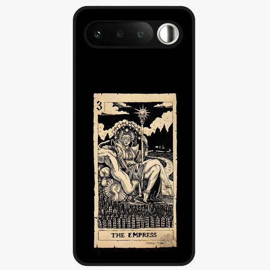 The Empress Glass Case showing flat back view with regal feminine artwork and glossy glass finish.