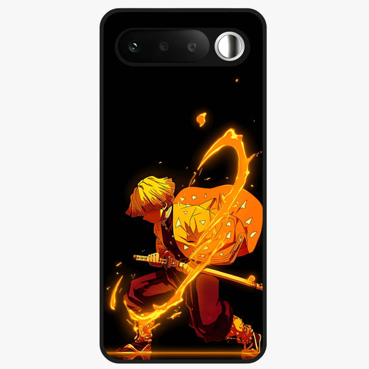Thunder Flame Execution Glass Case showing flat back view with powerful flame and lightning artwork and glossy glass finish.