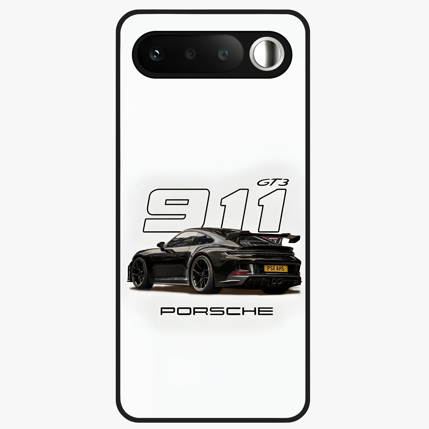 Turbo Legacy Icon Glass Case showing flat back view with iconic sports car inspired artwork and glossy glass finish.