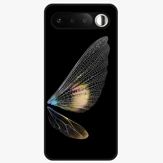 Whispers Of Wings Glass Case showing flat back view with graceful wing inspired artwork and glossy glass finish.