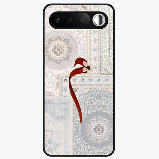 White Aesthetic Bow Glass Case showing flat back view with minimal bow artwork and glossy glass finish.