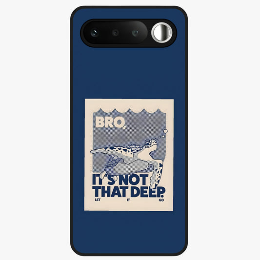 Worry Less Swim Glass Case showing flat back view with playful motivational artwork and glossy glass finish.