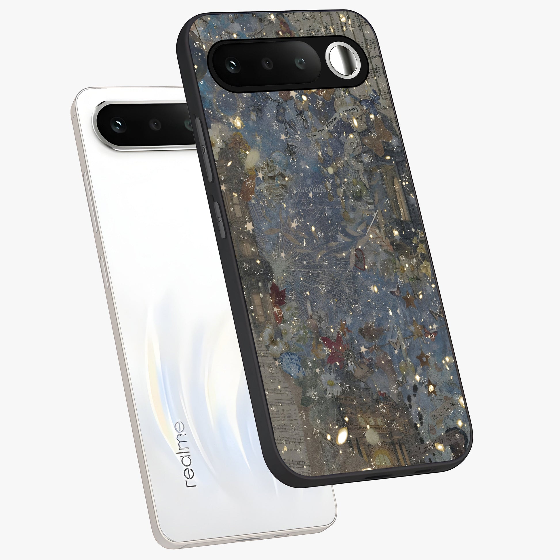 Aesthetic Astrolophia Glass Case displayed in angled mockup highlighting artistic aesthetic elements and smooth glass surface.