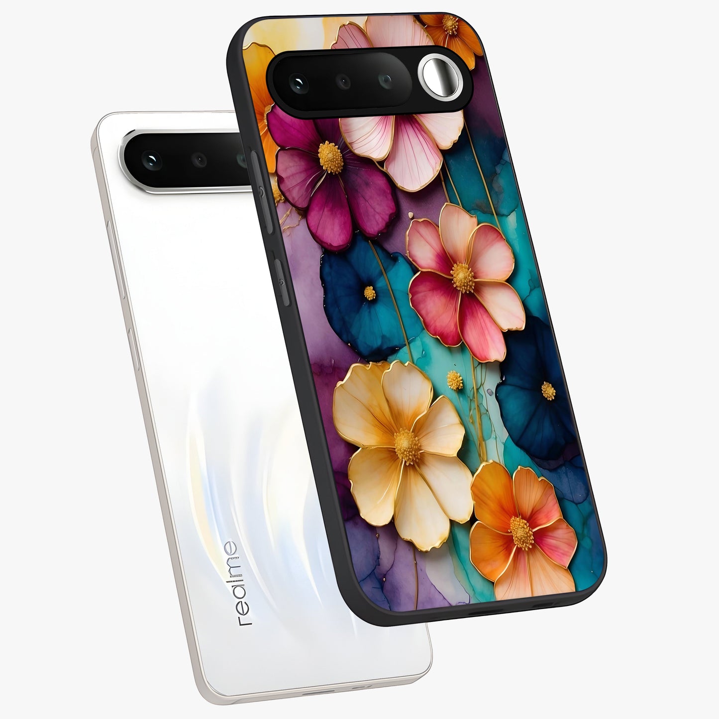 Artlyn Grace Flower Pattern Glass Case displayed in angled mockup highlighting delicate flower pattern design and smooth glass surface.