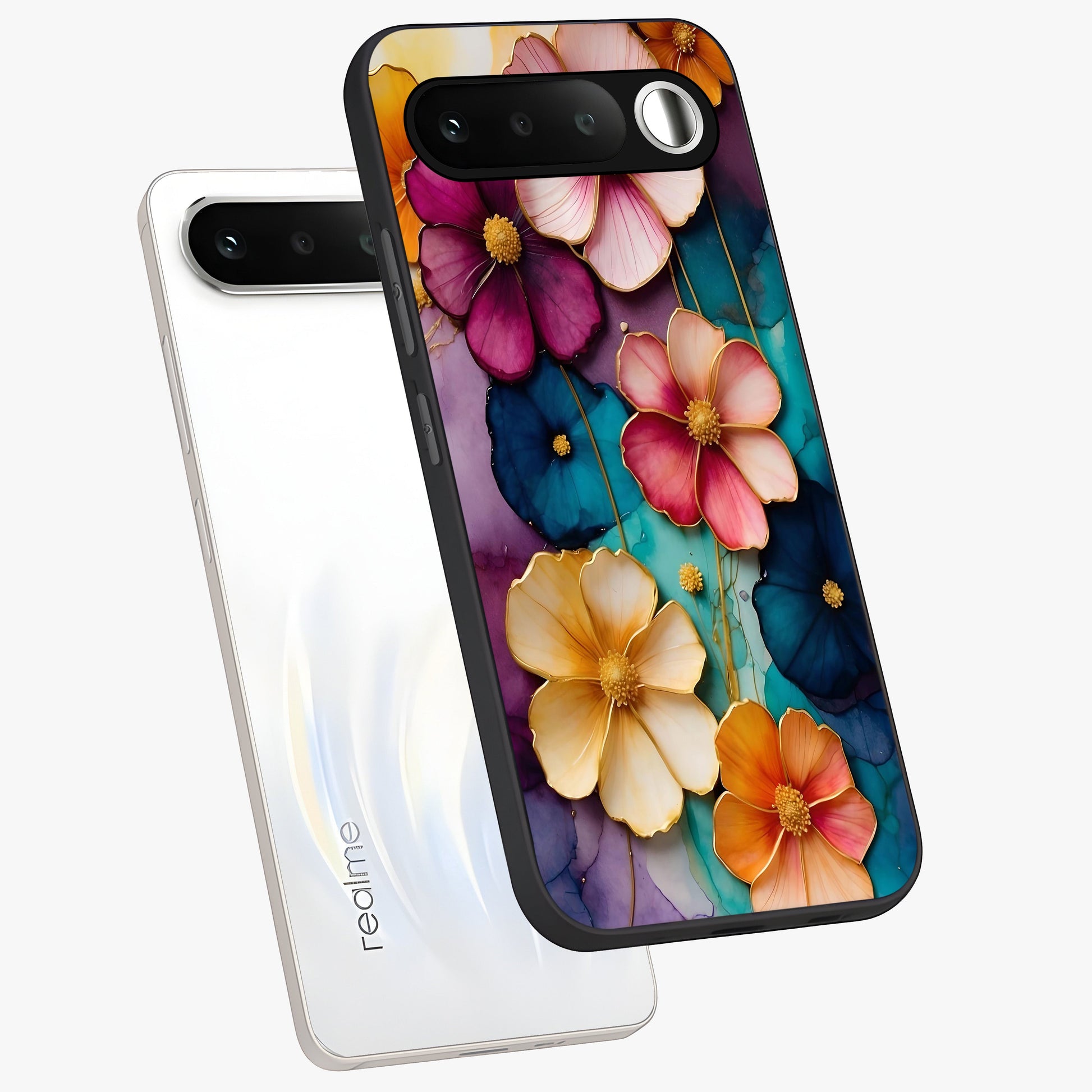 Artlyn Grace Flower Pattern Glass Case displayed in angled mockup highlighting delicate flower pattern design and smooth glass surface.