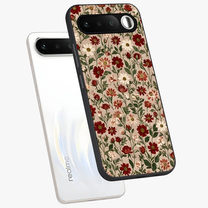 Biege Flower With Leaf Glass Case displayed in angled mockup highlighting minimal floral leaf design and elegant aesthetic.