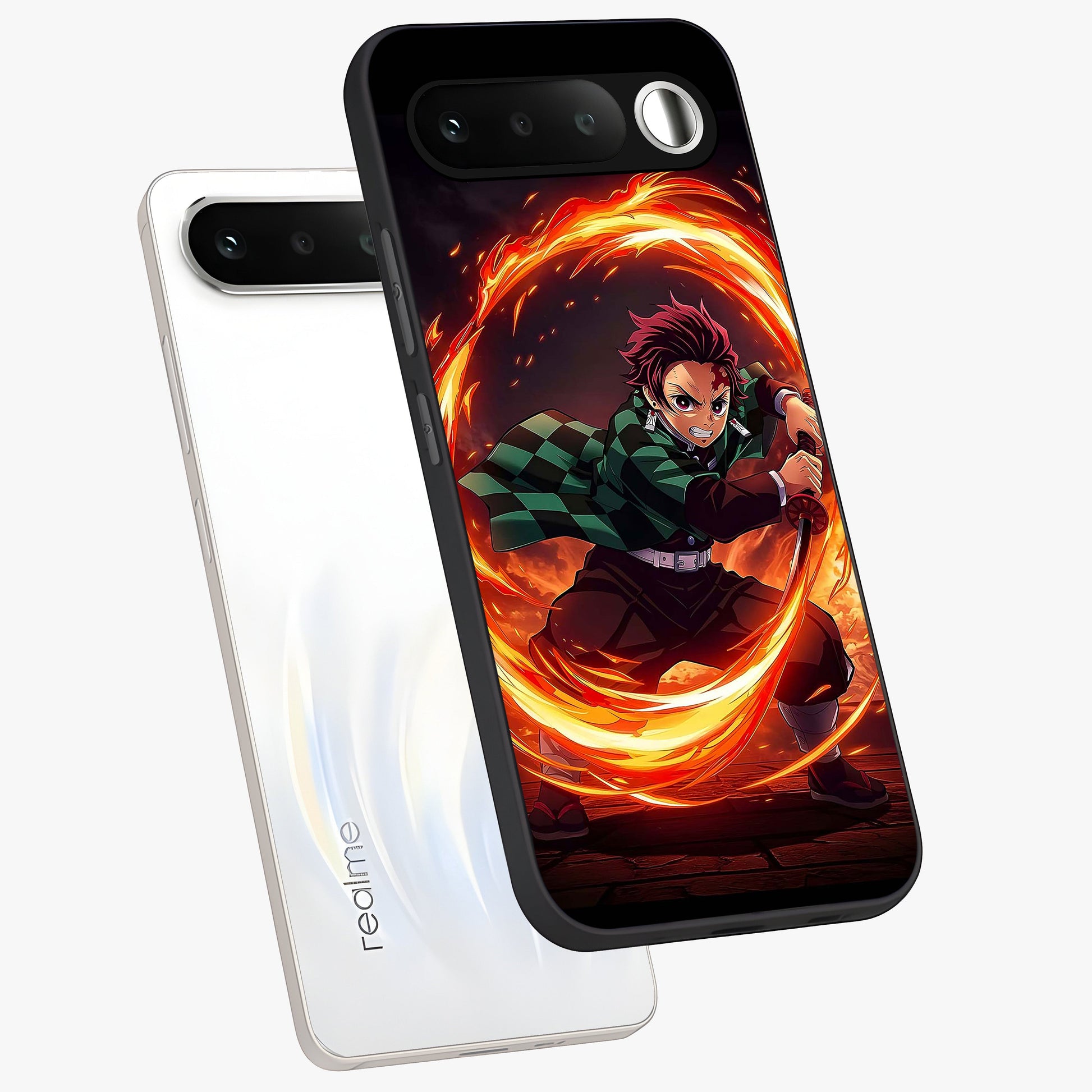 Blazing Sword Resolve Glass Case displayed in angled mockup highlighting powerful sword illustration and bold fantasy theme.
