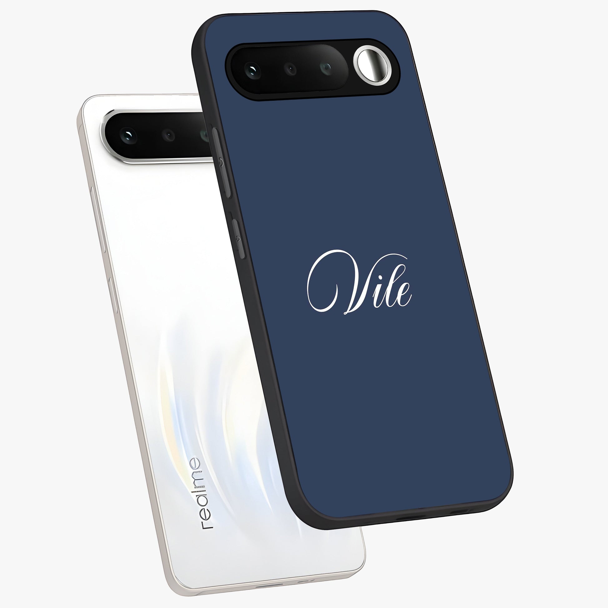 Blue Vintage Floral Pattern Glass Case showing flat back view with elegant vintage floral artwork and glossy glass finish.