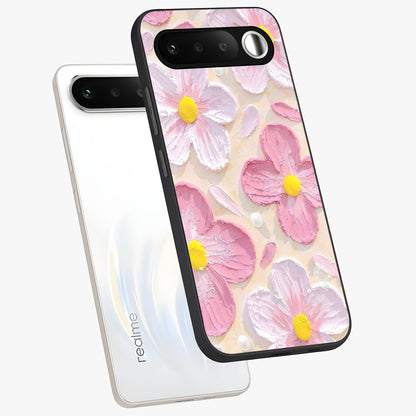Blush Bloom Texture Glass Case displayed in angled mockup highlighting subtle bloom pattern with aesthetic pastel design.