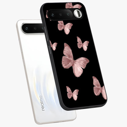 Butterfly Pattern Glass Case displayed in angled mockup highlighting delicate butterfly design and aesthetic pattern style.