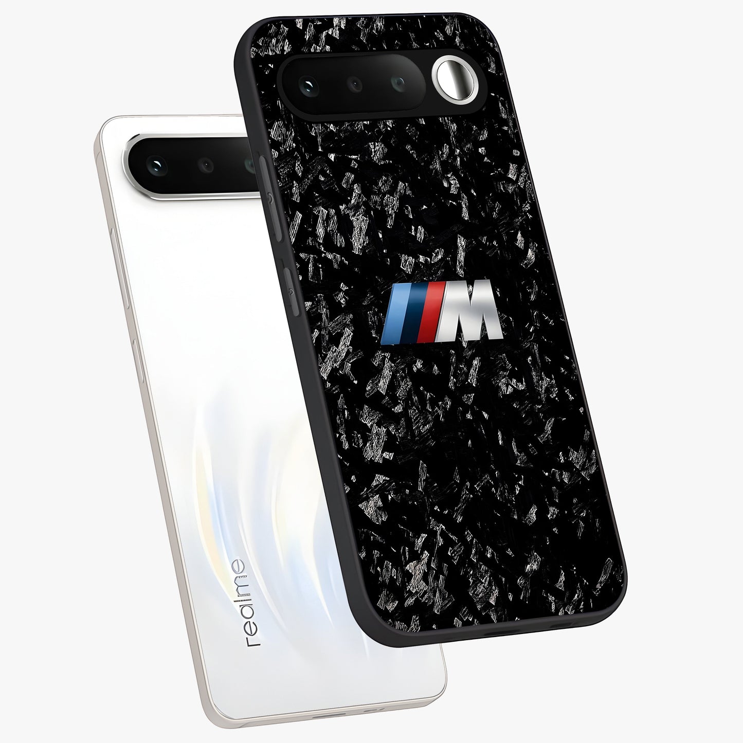 Carbon Speed Mark Glass Case displayed in angled mockup highlighting racing inspired carbon design and sleek aesthetic style.