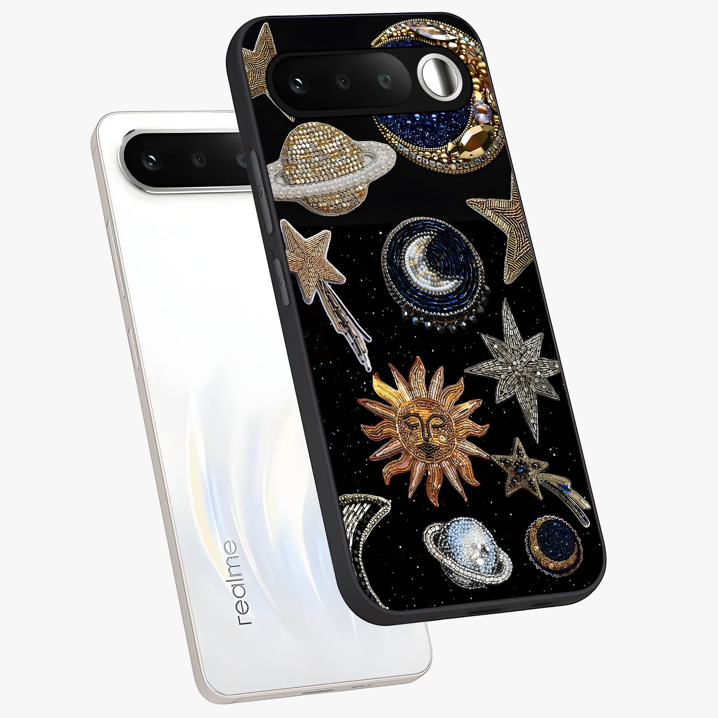 Celestial Gem Constellations Glass Case displayed in angled mockup highlighting gemstone inspired constellation design.