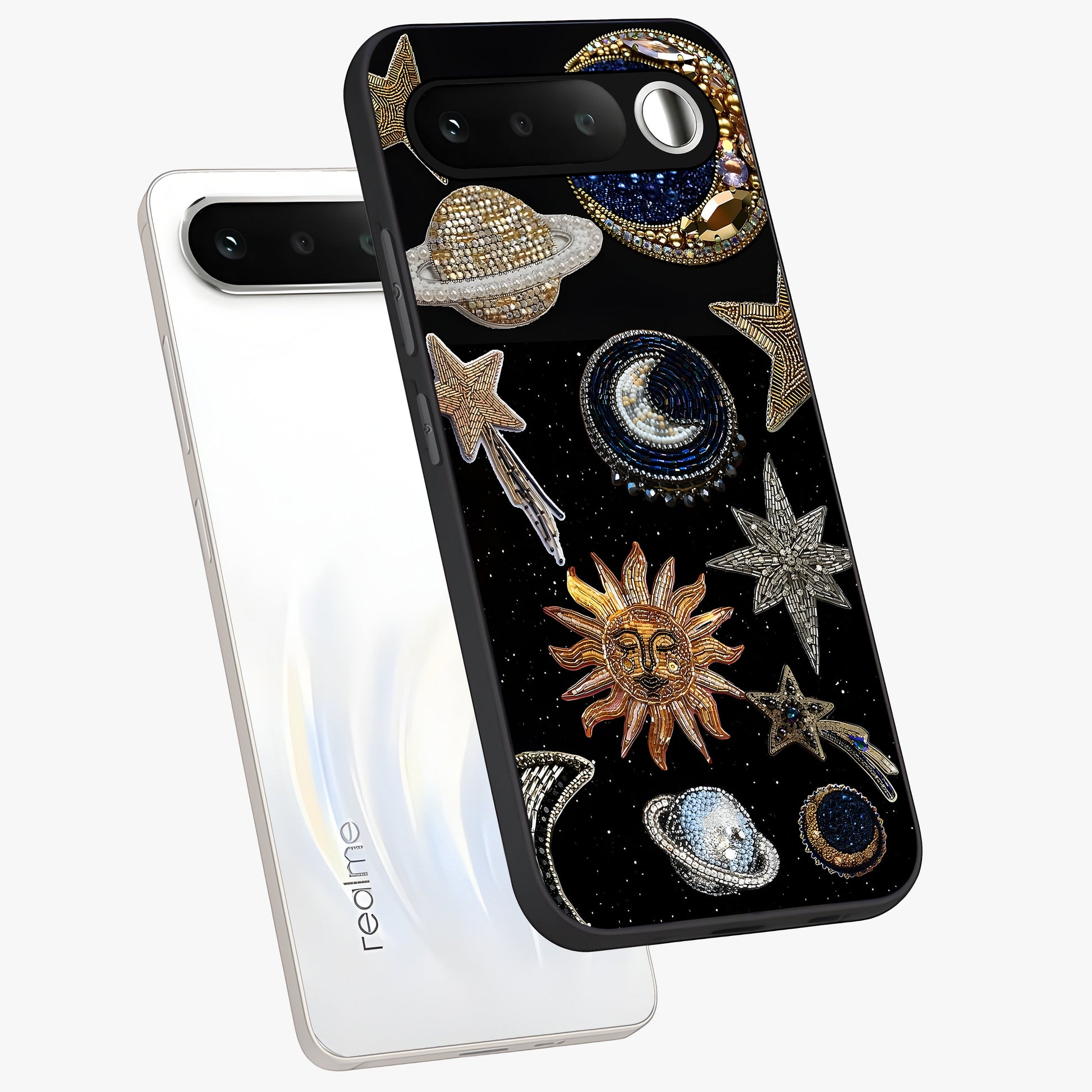 Celestial Gem Constellations Glass Case displayed in angled mockup highlighting gemstone inspired constellation design.