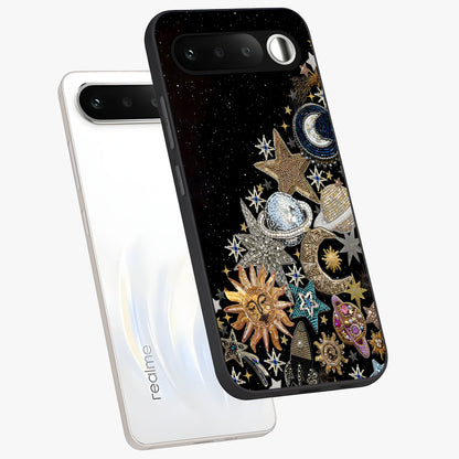 Cosmic Sparkle Dreams Glass Case displayed in angled mockup highlighting dreamy star sparkle design with celestial aesthetic.