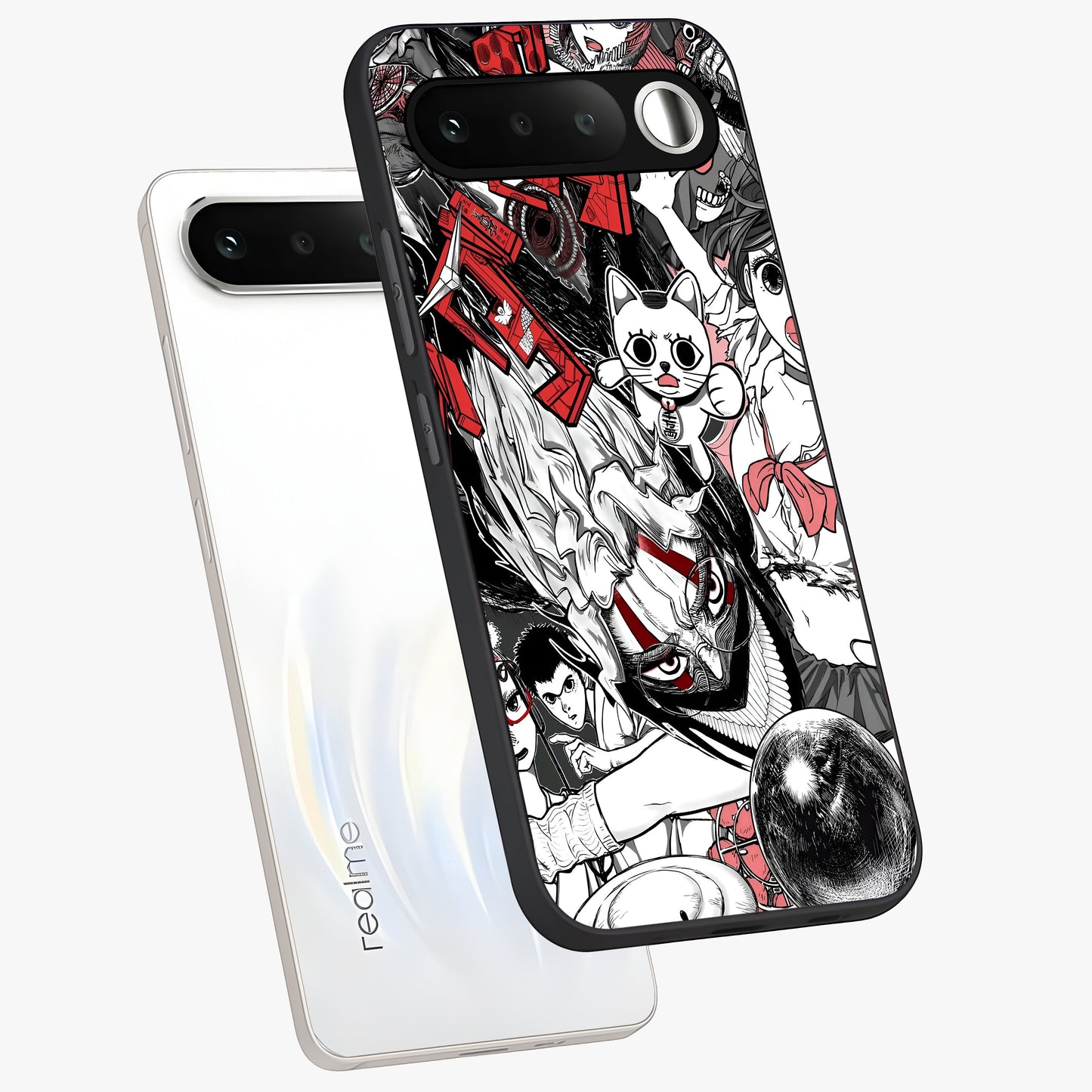 Crimson Chaos Panel Glass Case displayed in angled mockup highlighting chaotic panel style design with modern graphic theme.