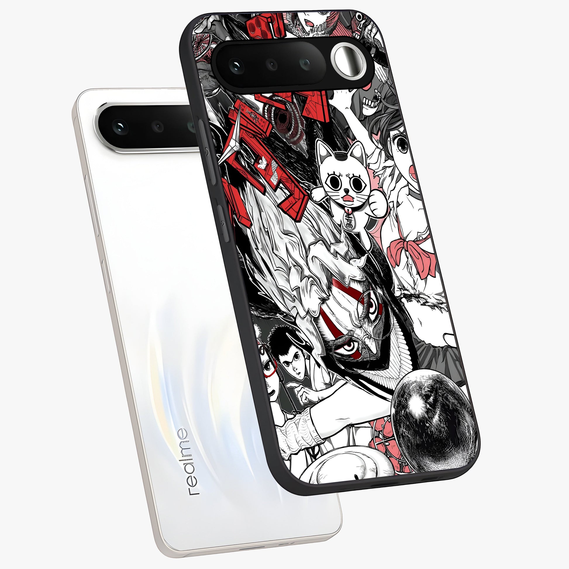Crimson Chaos Panel Glass Case displayed in angled mockup highlighting chaotic panel style design with modern graphic theme.