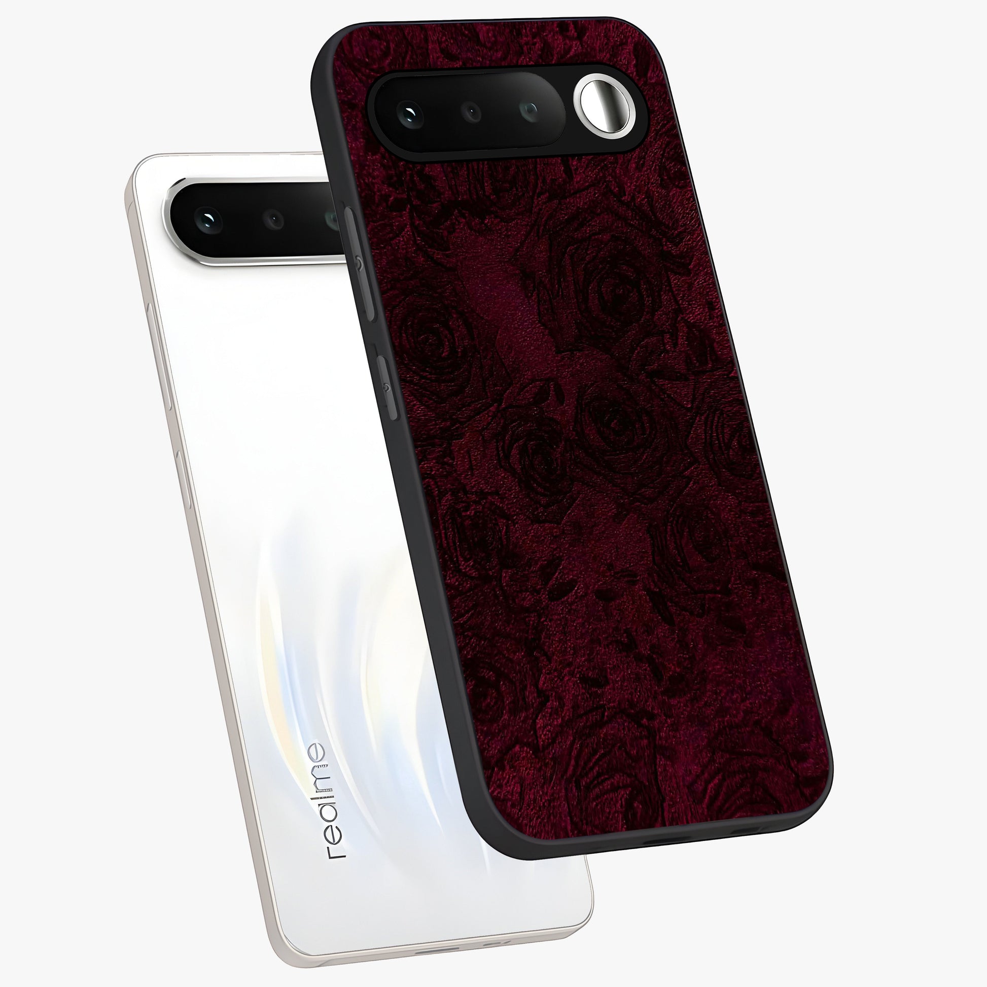 Crimson Fade Flow Glass Case displayed in angled mockup highlighting smooth gradient design with modern aesthetic style.