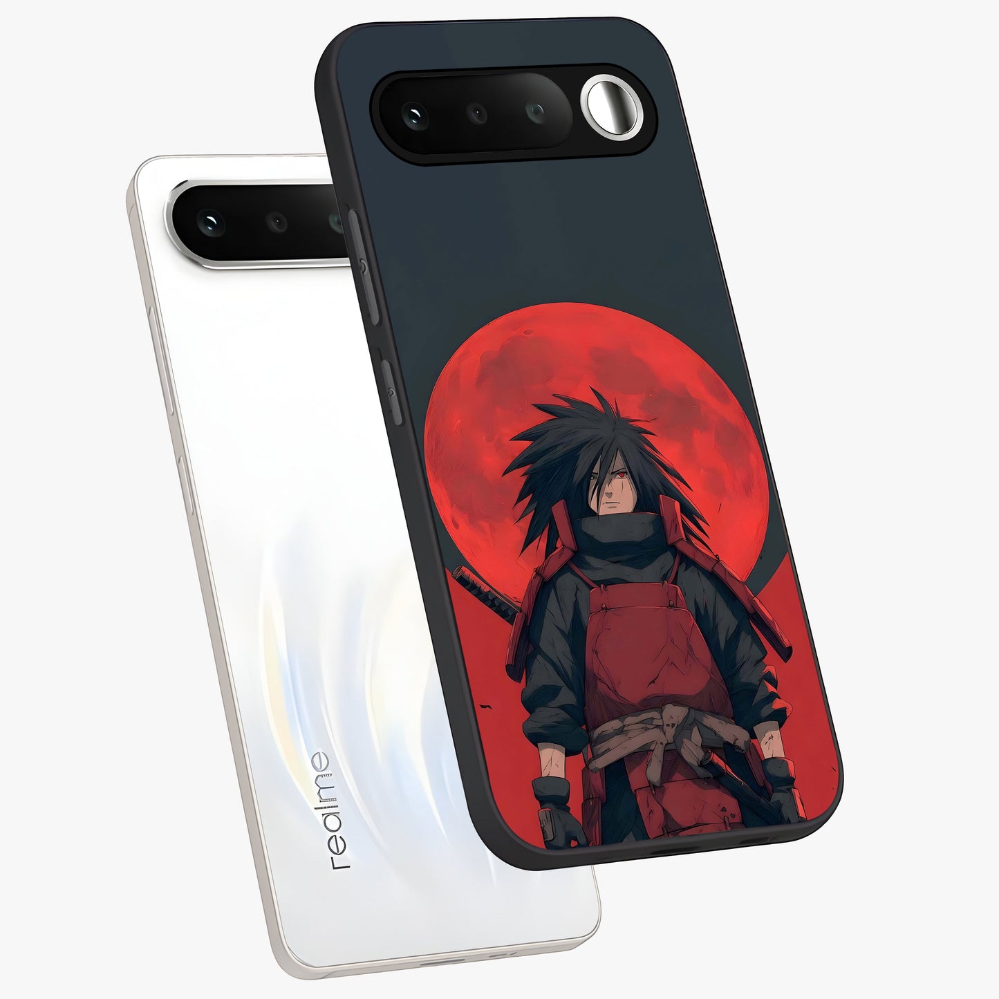 Crimson Moon Warlord Glass Case displayed in angled mockup highlighting dramatic crimson moon design with fantasy aesthetic.