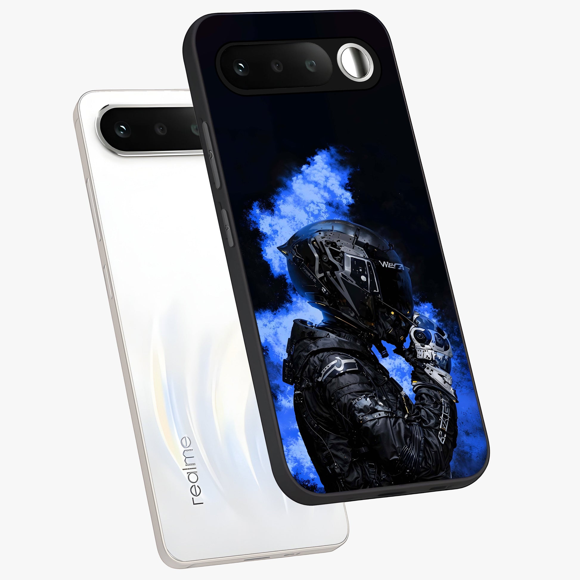 Cyber Sentinel Protocol Glass Case displayed in angled mockup highlighting digital cyber design with sci-fi aesthetic style.