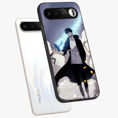 Dark Lightning Anime Warrior Glass Case displayed in angled mockup highlighting powerful lightning themed anime illustration.
