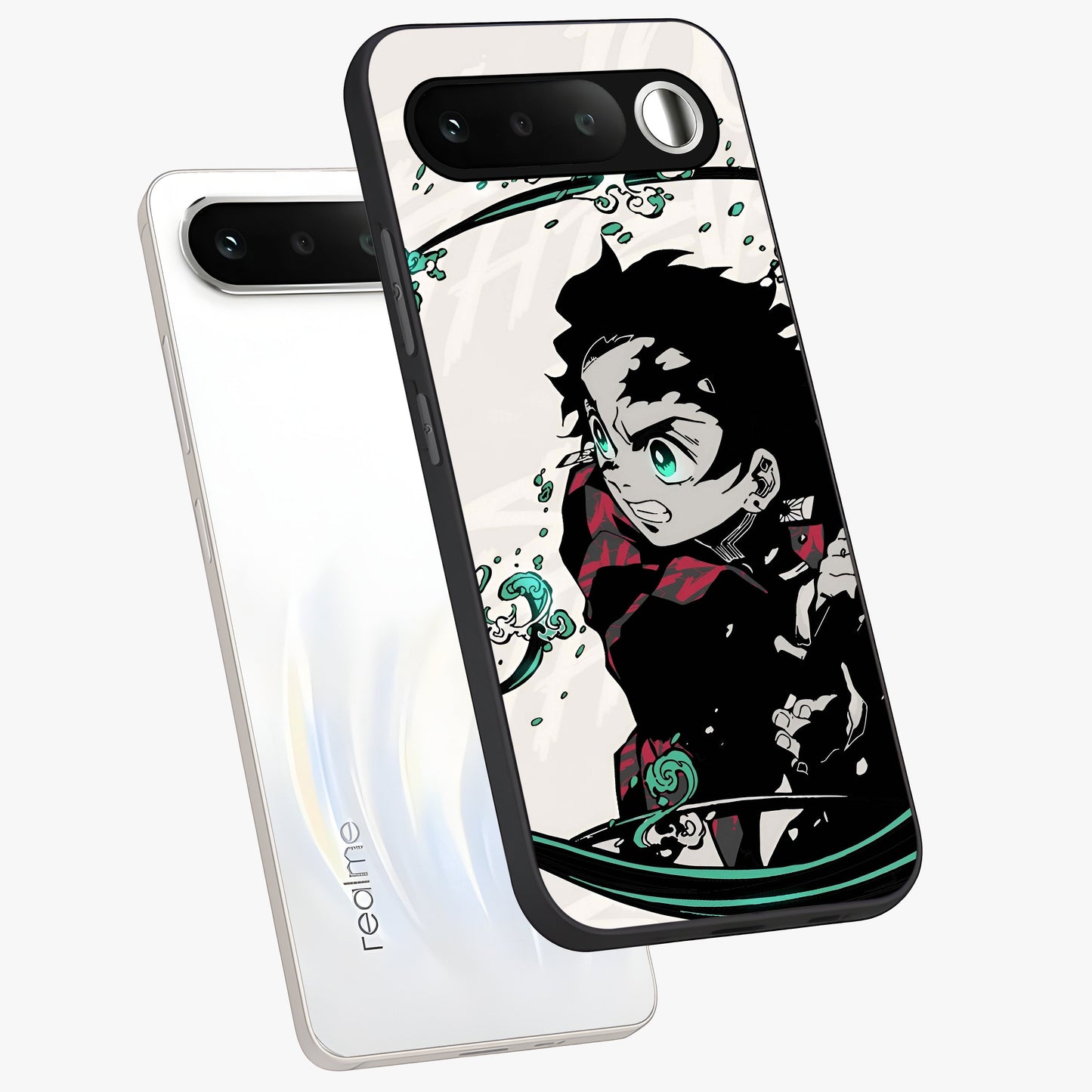Demon Slayer Glass Case displayed in angled mockup highlighting dramatic anime character design with action aesthetic.