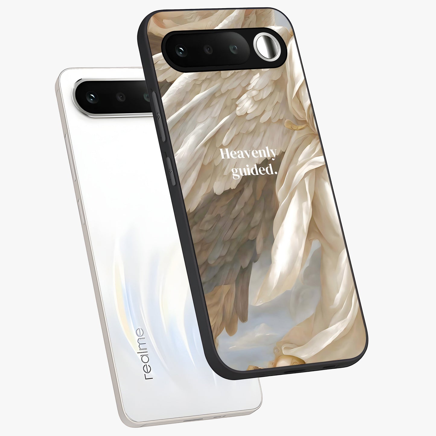 Divine Winged Grace Glass Case displayed in angled mockup highlighting graceful wing design with divine aesthetic style.